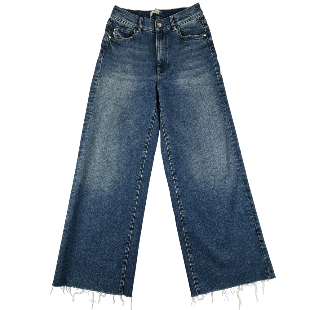 DL1961 Hepburn Wide Leg Jeans Womens 26 High Rise Raw Hem Medium Wash 27"